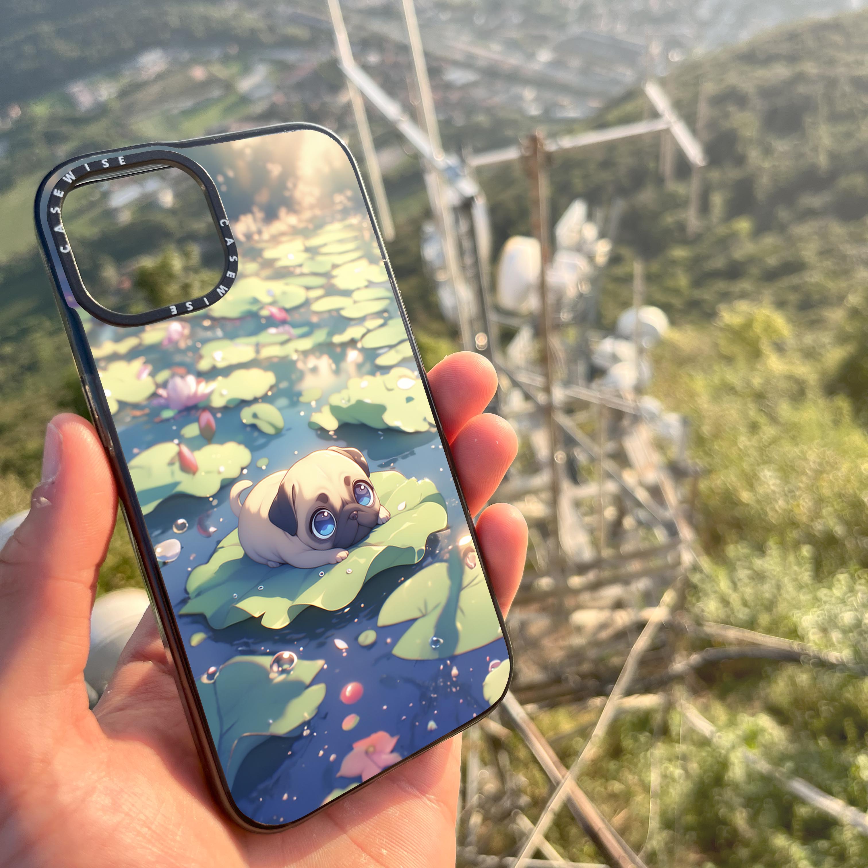 Cute Pug on Sea Rose - Case