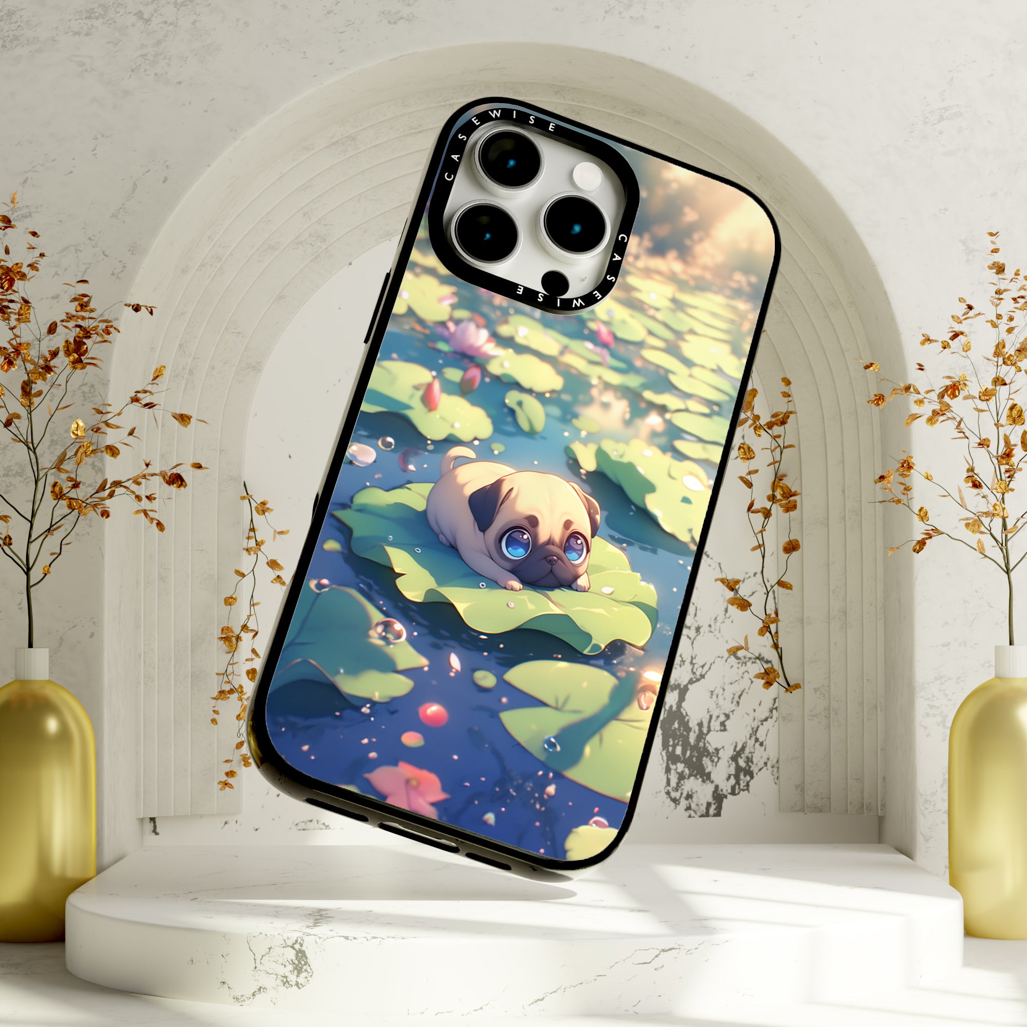 Cute Pug on Sea Rose - Case